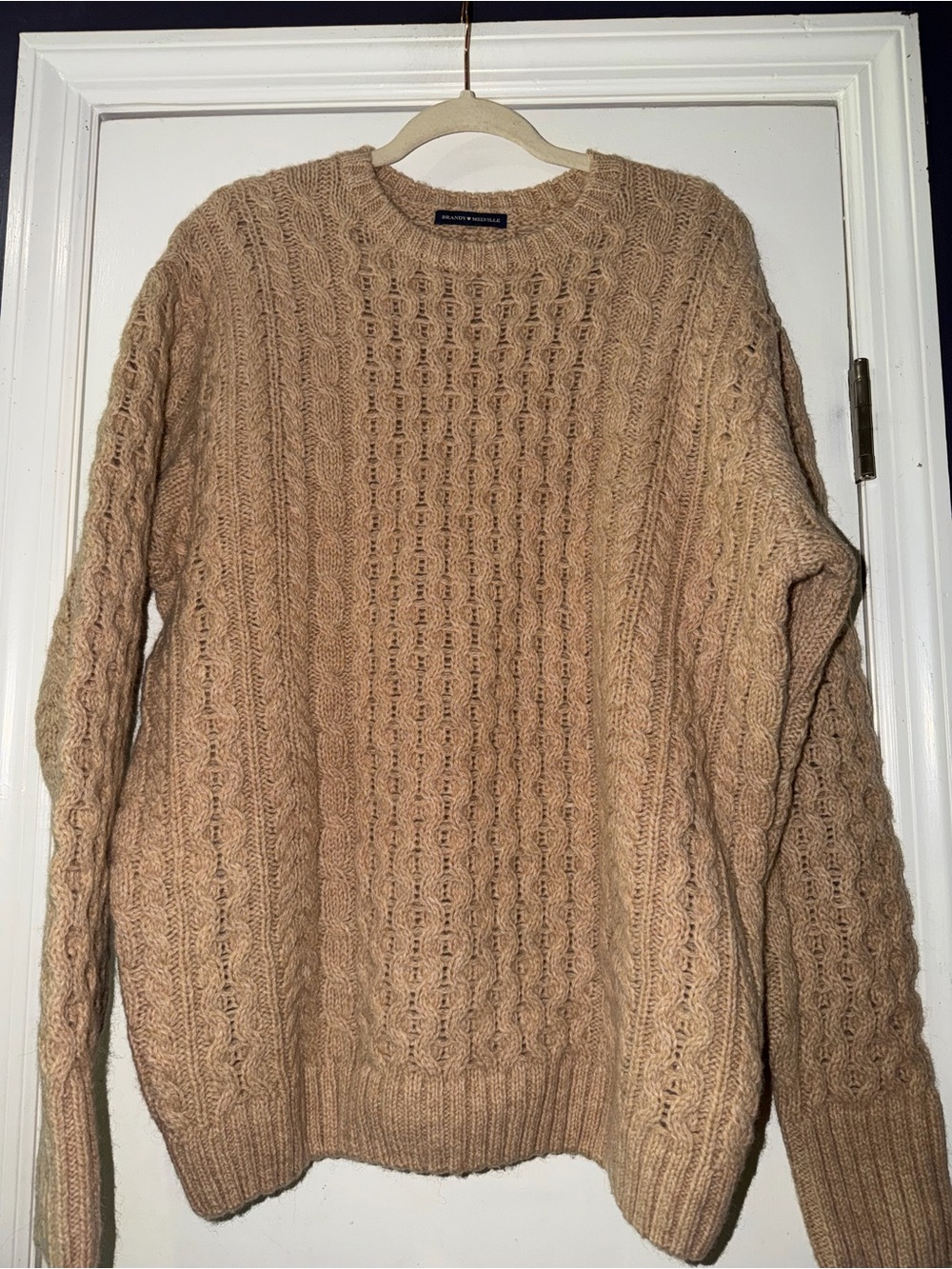 Oversized Brandy Melville Tan Cable-Knit Crewneck Sweater